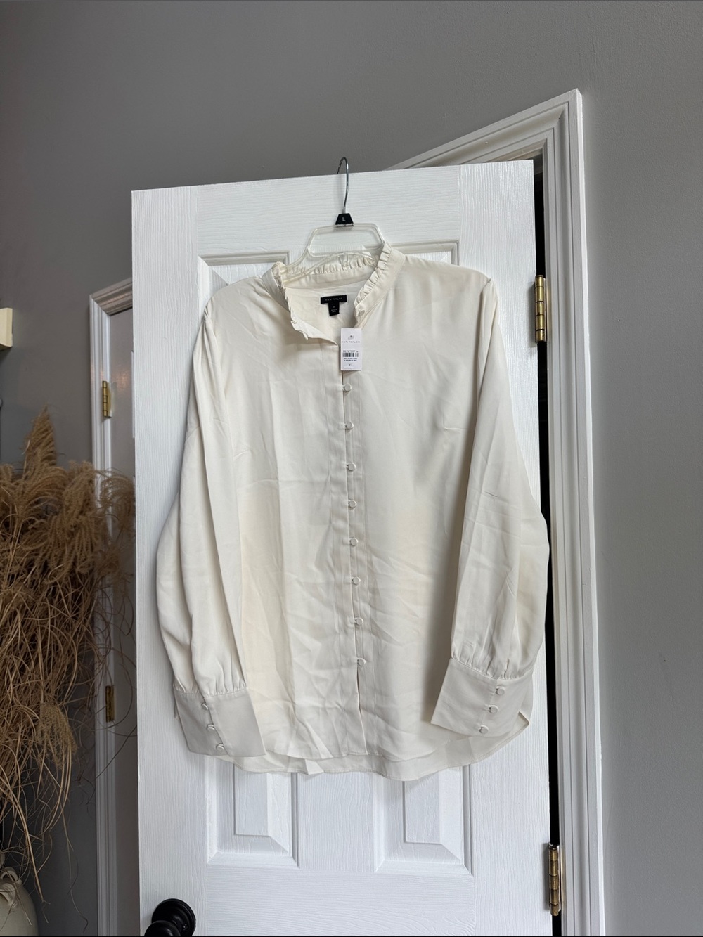 Ann Taylor Ivory Ruffle-Trim Blouse